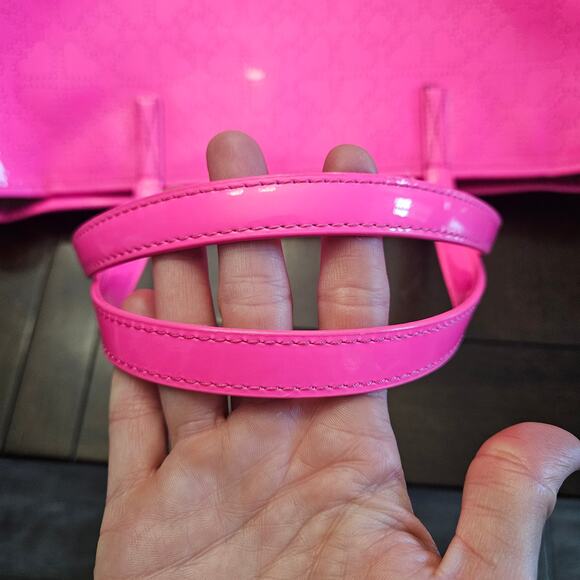 Kate Spade Harmony Metro Perforated Heart Tote Bag Hot Pink Patent Poly Vinyl - Picture 8 of 16